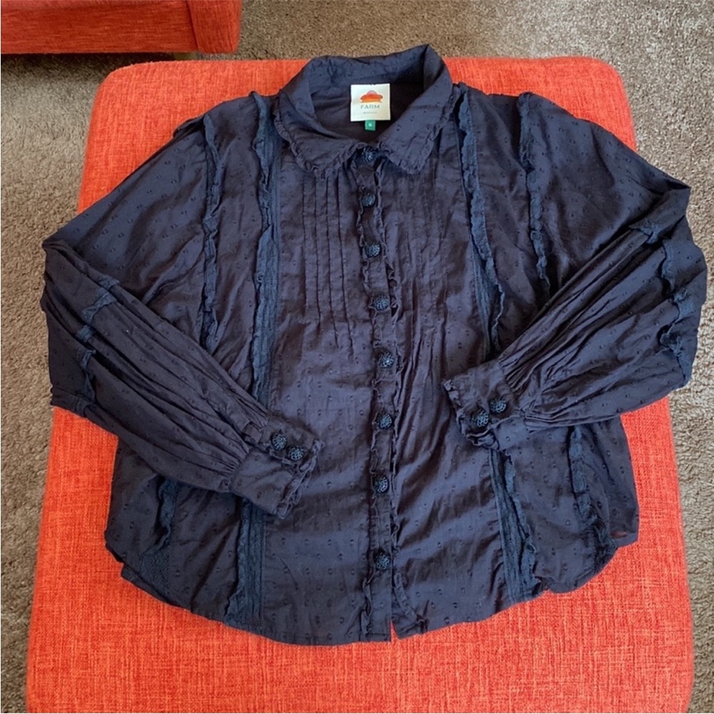 FARM RIO Black Swiss Dot Lace Peasant Victorian Blouse - Picture 7 of 14